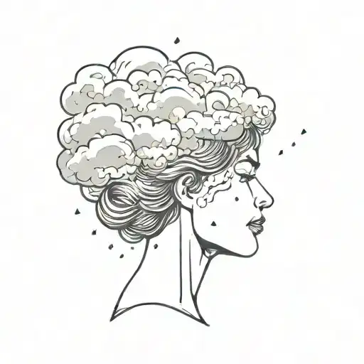 Woman head in the cloud raining  tattoo design idea