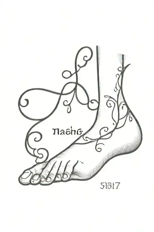 Tendril right foot black Name Charlotte Date 17.08.17 Thai style tattoo design idea