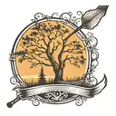 oar and tree silhouette tattoo design idea