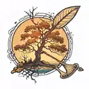 oar and tree silhouette tattoo design idea