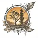 oar and tree silhouette tattoo design idea