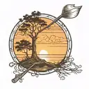 oar and tree silhouette tattoo design idea