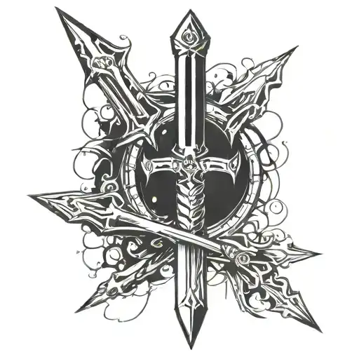 cyber sigilism sword or dagger that has a grungy aura  tattoo design idea