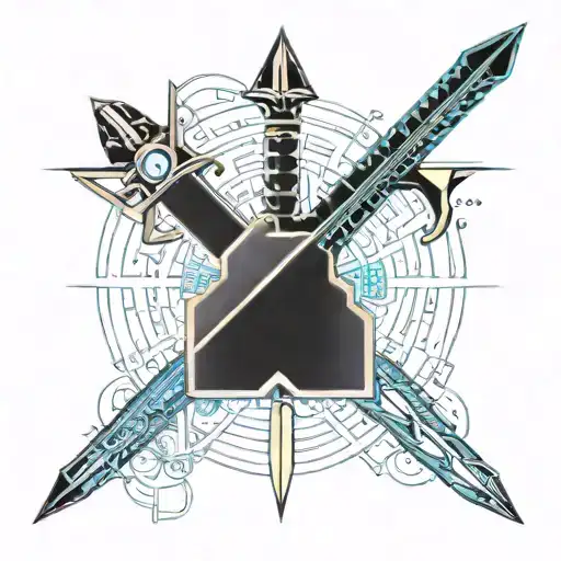 cyber sigilism sword or dagger that has a grungy aura  tattoo design idea