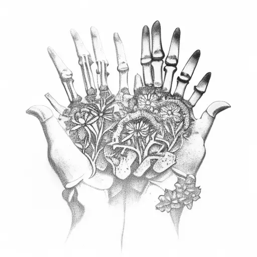skeleton hand holding vegetation and flowers native to Washington state tattoo design idea
