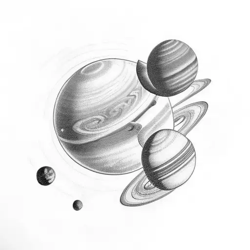 saturn and its moons with enceladus plums tattoo design idea