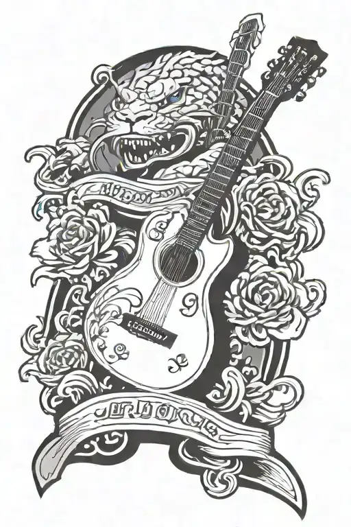 A tattoo design combining a judo black belt with a guitar, symbolizing the client's passion for both martial arts and rock music tattoo design idea