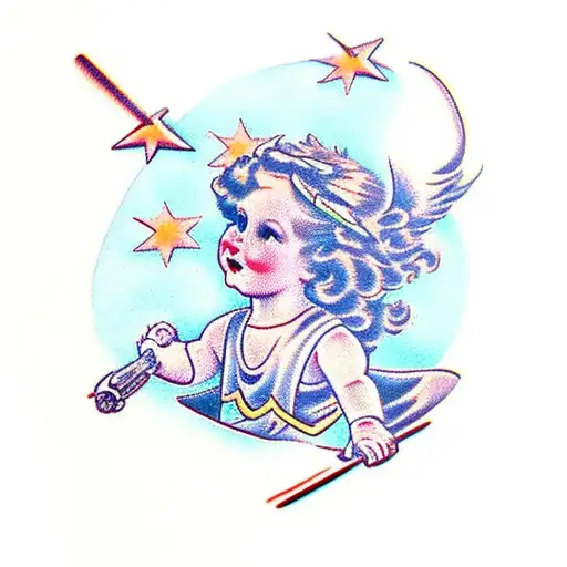annie oakley cherub tattoo design idea