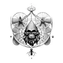 Create a blackwork tattoo combining elements from Tim Burton's movies and Leonardo da Vinci's inventions tattoo design idea