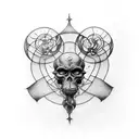 Create a blackwork tattoo combining elements from Tim Burton's movies and Leonardo da Vinci's inventions tattoo design idea