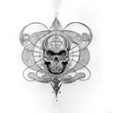 Create a blackwork tattoo combining elements from Tim Burton's movies and Leonardo da Vinci's inventions tattoo design idea