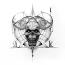 Create a blackwork tattoo combining elements from Tim Burton's movies and Leonardo da Vinci's inventions tattoo design idea