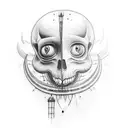 Create a blackwork tattoo combining elements from Tim Burton's movies and Leonardo da Vinci's inventions tattoo design idea