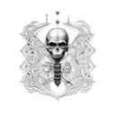 Create a blackwork tattoo combining elements from Tim Burton's movies and Leonardo da Vinci's inventions tattoo design idea