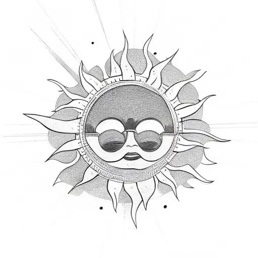 A sun with surfboards and skateboards forming its rays tattoo design idea