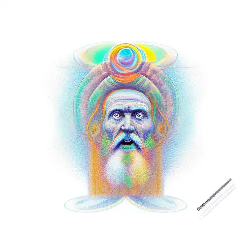 photo of the face of the philosopher Tales Miletus, and an idea appearing in his head in spiral form  tattoo design idea