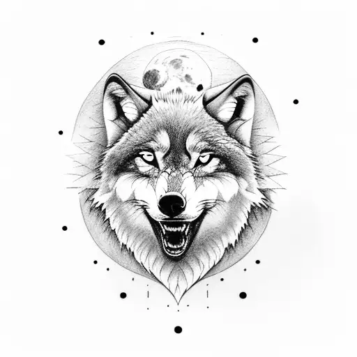 A majestic wolf howling at the moon on an oil rig tattoo design idea
