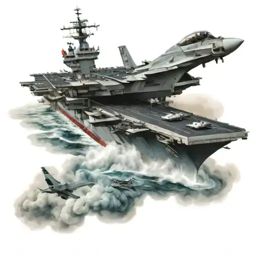 USS Carl Vinson aircraft carrier in storm tattoo design idea