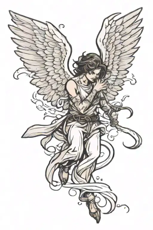 a simple angry angel falling tattoo design idea