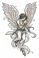 a simple angry angel falling tattoo design idea