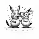 Generate a detailed tattoo-style design featuring a cheerful Pikachu and Peppa Pig holding hands, incorporating elements tattoo design idea