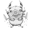 Generate a detailed tattoo-style design featuring a cheerful Pikachu and Peppa Pig holding hands, incorporating elements tattoo design idea