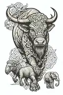 bison, Phoenix, elephant tattoo design idea