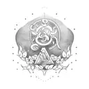 Blackwork tattoo for forearm with Japanese suminagashi mixed in. Small cursive letter M, all in black.  The tattoo shoul tattoo design idea