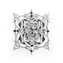 Blackwork tattoo for forearm with Japanese suminagashi mixed in. Small cursive letter M, all in black.  The tattoo shoul tattoo design idea