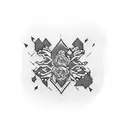 Blackwork tattoo for forearm with Japanese suminagashi mixed in. Small cursive letter M, all in black.  The tattoo shoul tattoo design idea