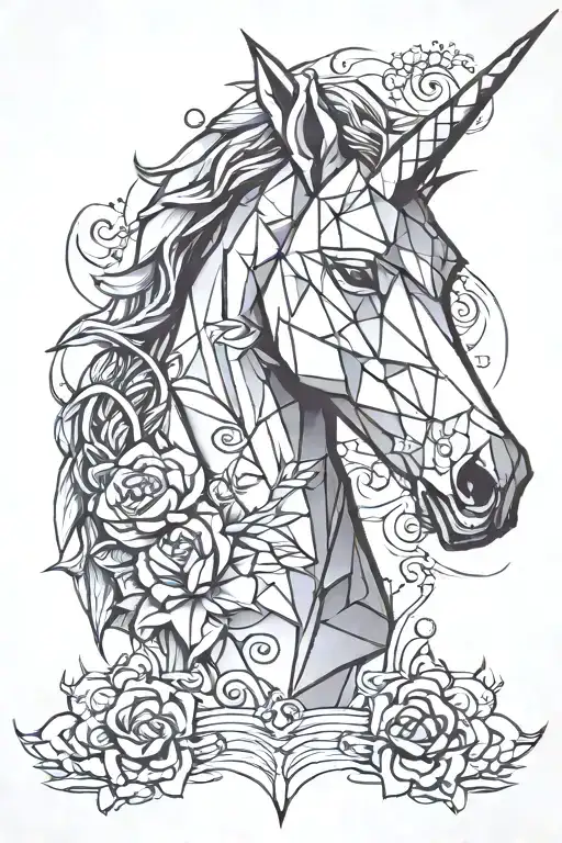 origami unicorn made tattoo design idea