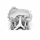 A mystical forest with psychedelic mushrooms growing among the trees, signifying the harmony between nature and psilocybin tattoo design idea