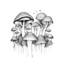 A mystical forest with psychedelic mushrooms growing among the trees, signifying the harmony between nature and psilocybin tattoo design idea