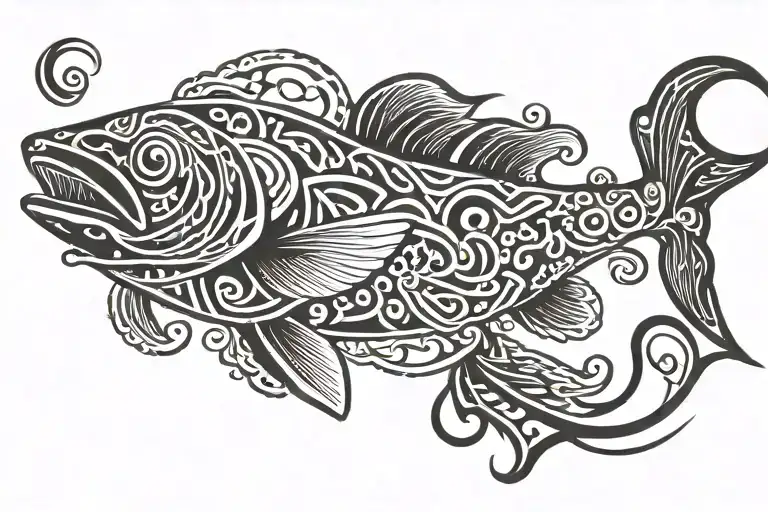 samoan tibal salmon swimming tattoo design idea
