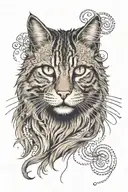 A long-haired tabby cat with honey-coloured eyes and a long whisker tattoo design idea
