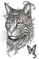 A long-haired tabby cat with honey-coloured eyes and a long whisker tattoo design idea