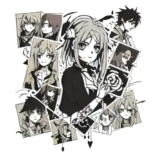 printed square photos of lost people tattoo design idea