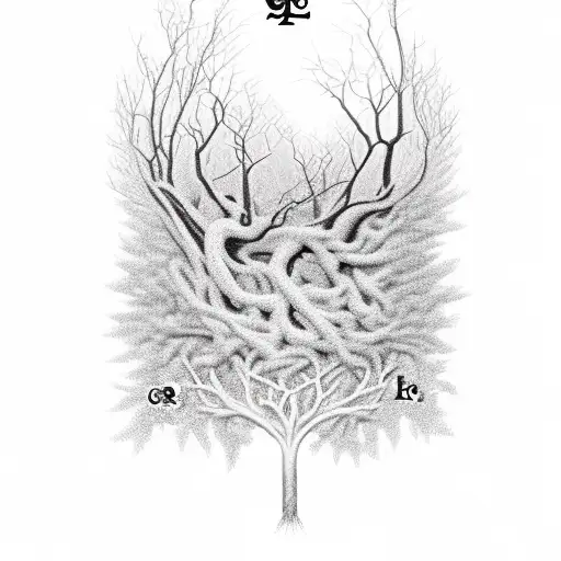 tree with the letters H and R in the roots, letter c as trunk and the letters e and l in the crown tattoo design idea
