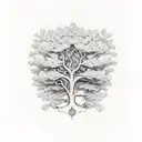 tree with the letters H and R in the roots, letter c as trunk and the letters e and l in the crown tattoo design idea