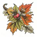 Apple blossom branch & maple leaf tattoo design idea