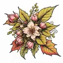 Apple blossom branch & maple leaf tattoo design idea