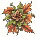 Apple blossom branch & maple leaf tattoo design idea