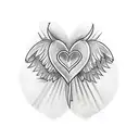 A sketch-style tattoo of a heart with wings morphing into an infinite sign, symbolizing eternal love for your Mom and Dad tattoo design idea
