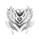 A sketch-style tattoo of a heart with wings morphing into an infinite sign, symbolizing eternal love for your Mom and Dad tattoo design idea