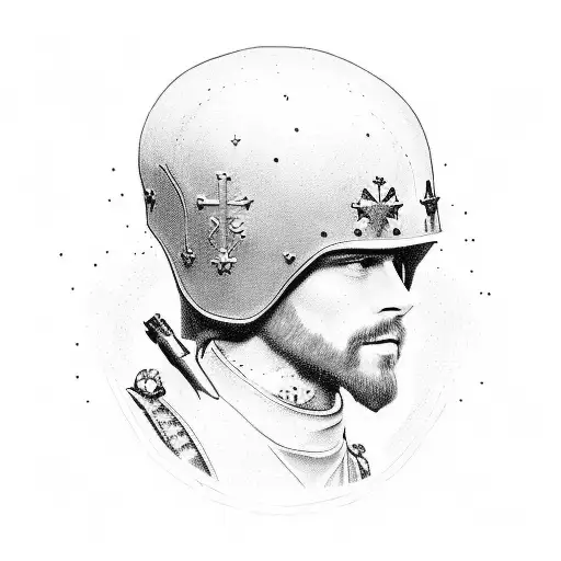Christian soldier. Somewhere within the figure I want the phrase "2nd Corinthians 12:10" tattoo design idea