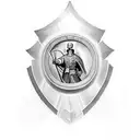 Christian soldier with a big shield that says "2nd Corinthians 12:10" tattoo design idea