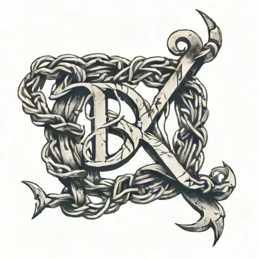 Wrist tattoo of Barbed Wire running through the initials BW tattoo design idea