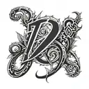 wrist tattoo with thorny vines wrapped with the initials B&W tattoo design idea
