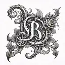 wrist tattoo with thorny vines wrapped with the initials B&W tattoo design idea