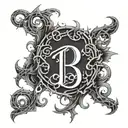 wrist tattoo with thorny vines wrapped with the initials B&W tattoo design idea